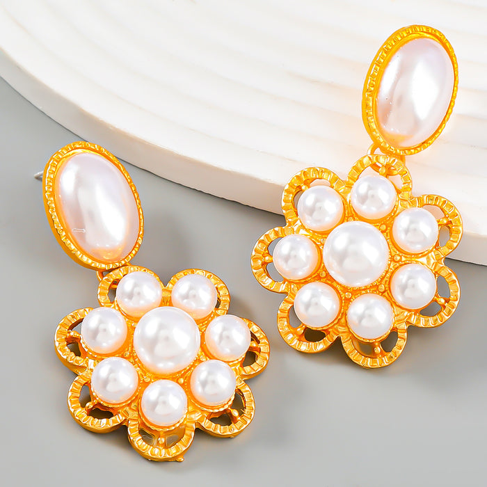 Wholesale Earrings Alloy Inlaid Pearl Resin Flowers JDC-ES-JL1060