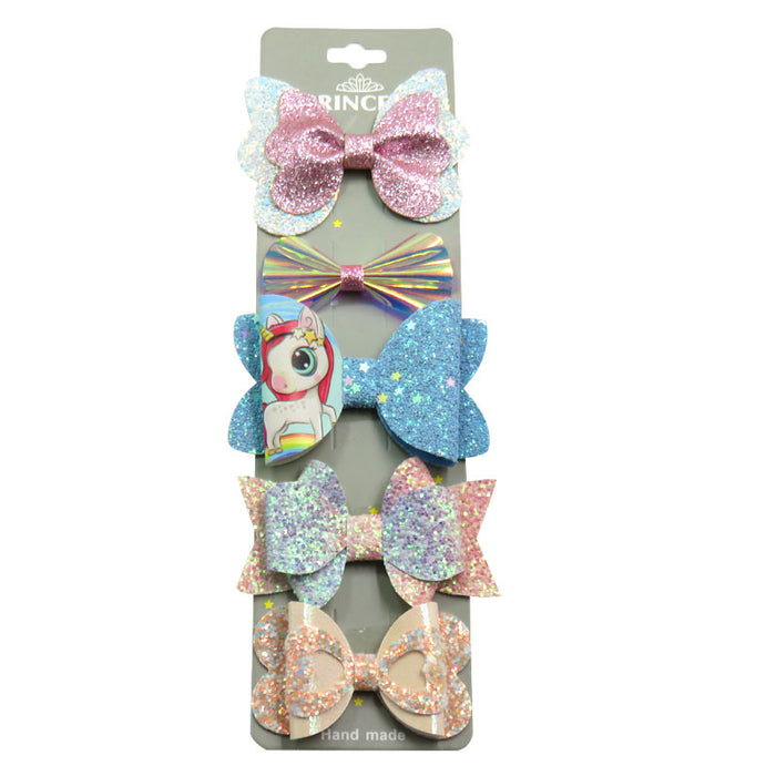 Wholesale pink girl sequin bow hair clip with cardboard 5 pcs JDC-HC-Junm002