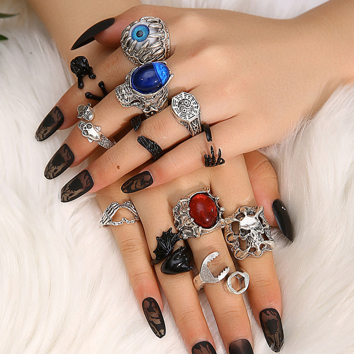 Wholesale Vintage Animal Rings Punk Style Skull Two Tone Rings Set of 12 JDC-RS-MYL008