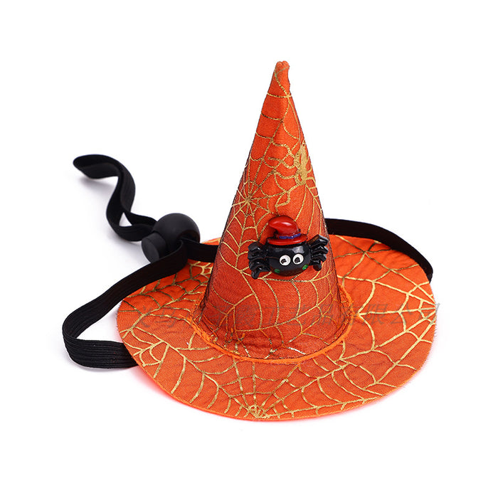 Wholesale Halloween Spider Web Witch Hat Elastic Headband Pet Pumpkin Hat Hair Accessories  MOQ≥2 JDC-HD-ShengX003