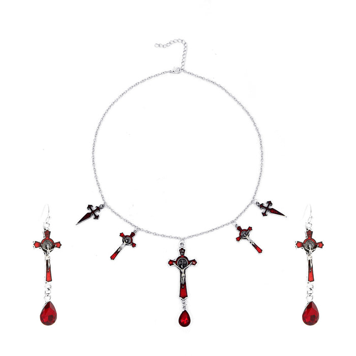 Wholesale Necklace Alloy Drop Bat Earrings Cross Necklace Set JDC-NE-KAN002