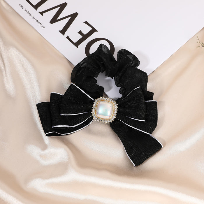 Wholesale Bow Pearl Rhinestone Cloth Hair Scrunchies MOQ≥2 JDC-HS-FengHan001