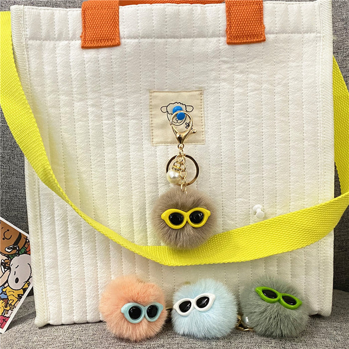 Wholesale Cute Plush Pearl Glasses Hairball Doll Keychain JDC-KC-KaiY004