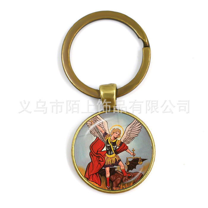 Wholesale St.Michael Russian Orthodox Time Gemstone Zinc Alloy Keychain JDC-KC-MoS001