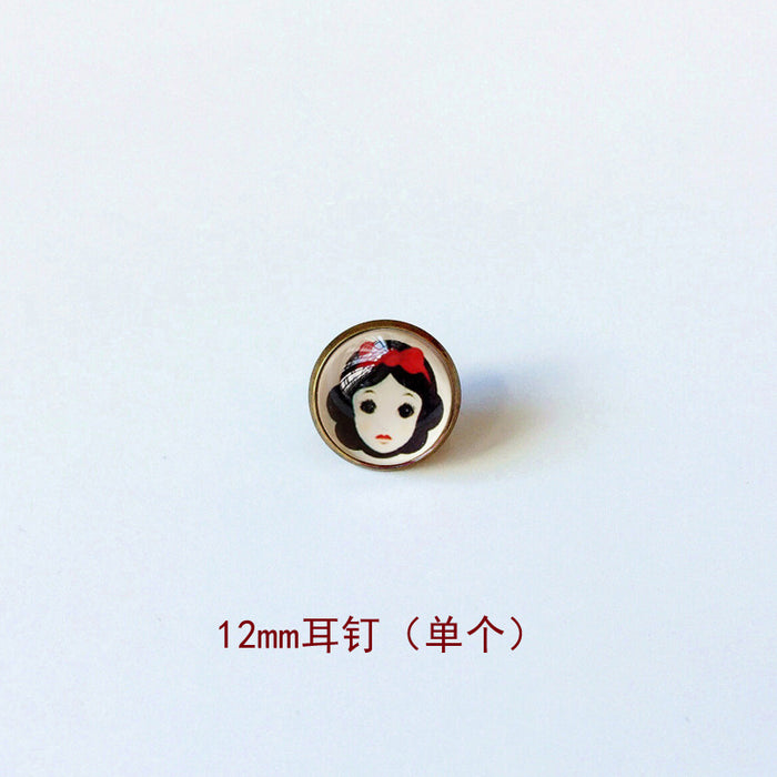 Wholesale Cartoon 12mm Metal Copper Glass Gemstone Single Stud Earrings (M) MOQ≥4 JDC-ES-Lexx005