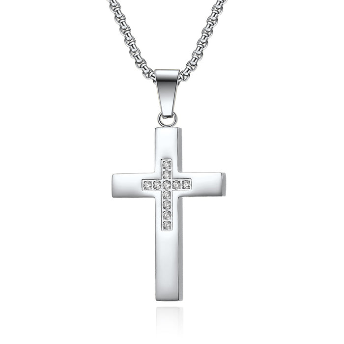 Wholesale Stainless Steel Diamond Cross Necklace JDC-NE-QianF010