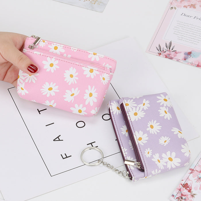 Wholesale PU Leather Daisy Coin Purse Keychain Wallet JDC-KC-ShMei002