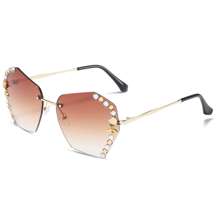 Wholesale Rhinestone Frameless Big Face Thin Sunglasses UV Protection JDC-SG-ZhanH007