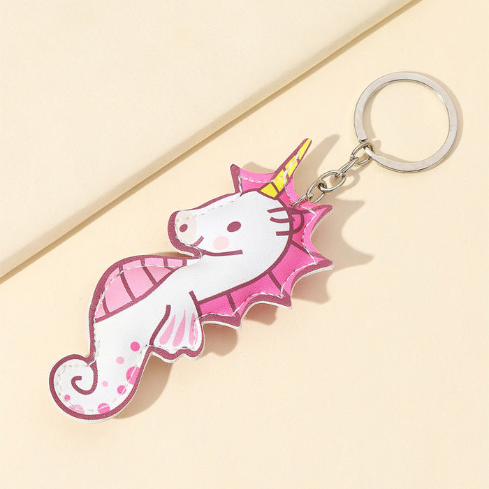 Wholesale Pink Leather Small Seahorse Keychain MOQ≥2 JDC-KC-WenJ006