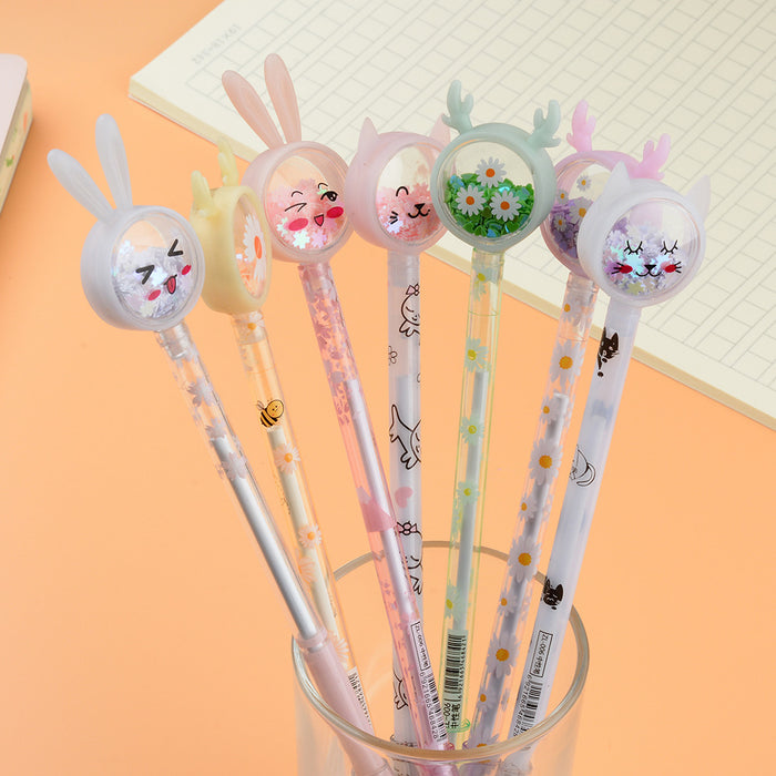 Wholesale Cartoon Antlers Cat Sequin Plastic Ballpoint Pen MOQ≥2 JDC-BP-XHZ005