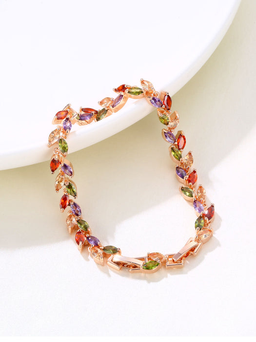 Jewelry WholesaleWholesale colorful crystal willow leaf copper zircon bracelet MOQ≥2 JDC-BT-Kas003 Bracelet 卡诗 %variant_option1% %variant_option2% %variant_option3%  Factory Price JoyasDeChina Joyas De China