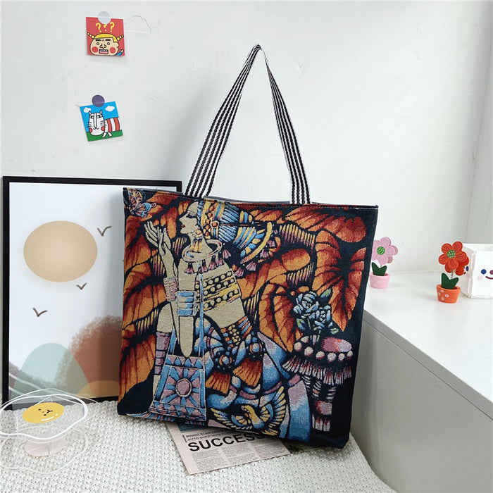 Wholesale Handbag Canvas Ethnic Style Retro Painted Shoulder Tote Bag MOQ≥2 JDC-HB-Weis001