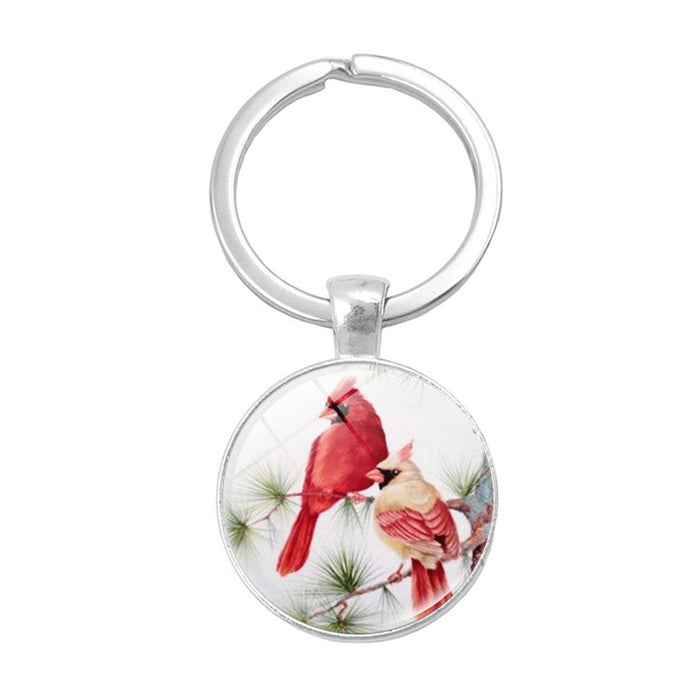 Wholesale Keychains Alloy Glass Piece Cardinal Bird Time Gem JDC-KC-HengX010