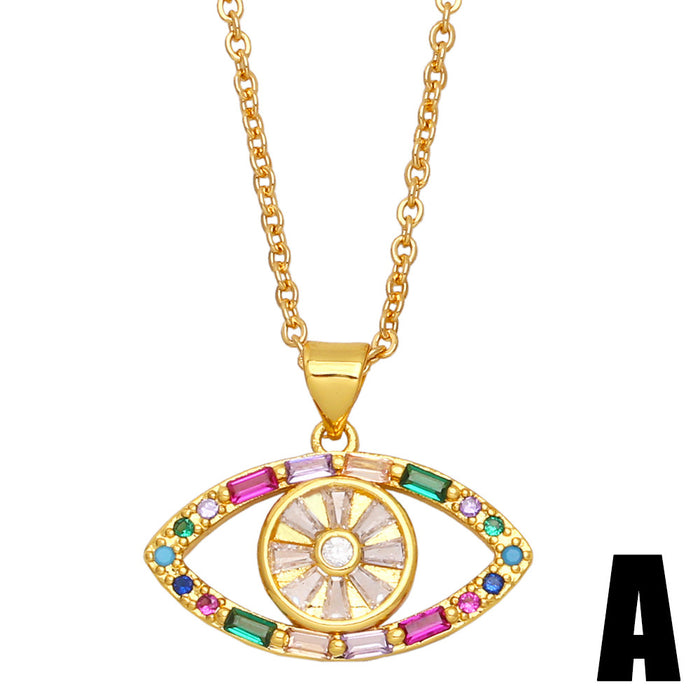 Wholesale Necklace Copper Plated 18K Gold Zircon Devil's Eye Colored JDC-PREMAS-NE-005