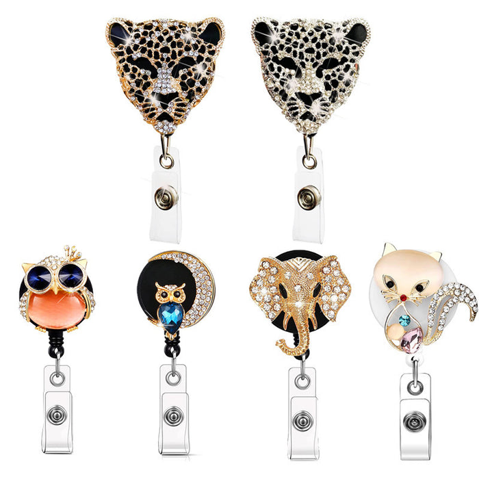 Wholesale Diamond Leopard Head Owl Elephant Turtle Alloy Retractable Keychain MOQ≥2 JDC-KC-MZhui001