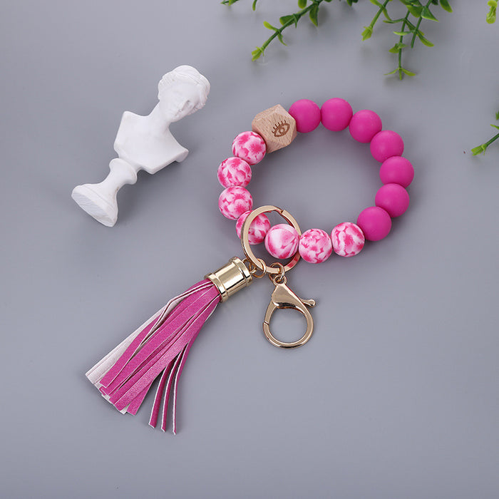 Wholesale Keychains Silicone Wooden Beads Alloy Leopard Print Bracelet JDC-KC-MaoL003