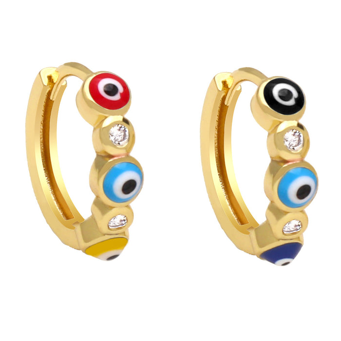 Wholesale Earrings Copper Plated 18K Gold Zircon Enamel Devil's Eye JDC-PREMAS-ES-008