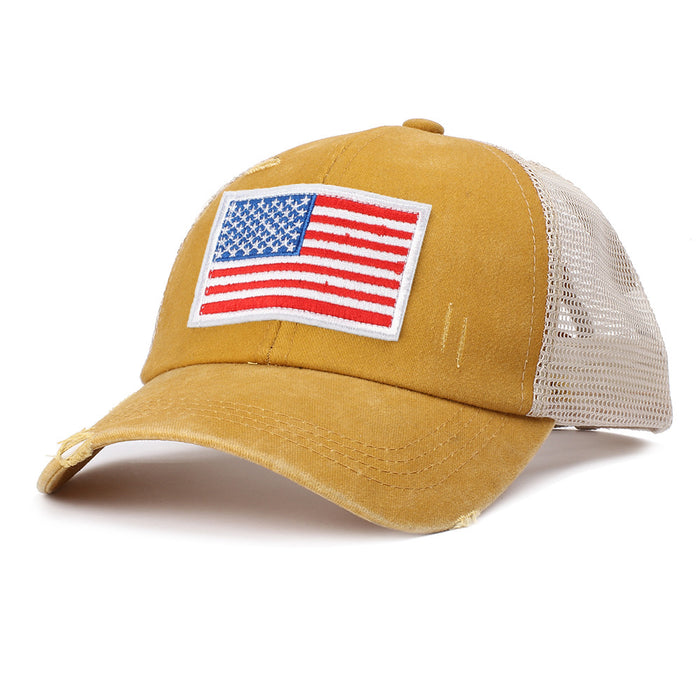 Wholesale 4th of July Ripped Mesh Cap Independence Day American Flag Embroidered Baseball Cap MOQ≥2 JDC-FH-RZhao001