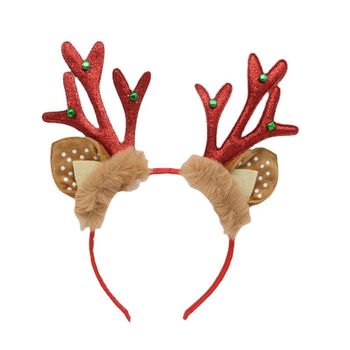 Wholesale Headband Fabric Christmas Plush Bell Bright Leather Antlers JDC-HD-XinW006