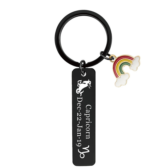 Jewelry WholesaleWholesale twelve constellations black stainless steel lettered metal keychain JDC-KC-GangGu020 Keychain 钢古 %variant_option1% %variant_option2% %variant_option3%  Factory Price JoyasDeChina Joyas De China