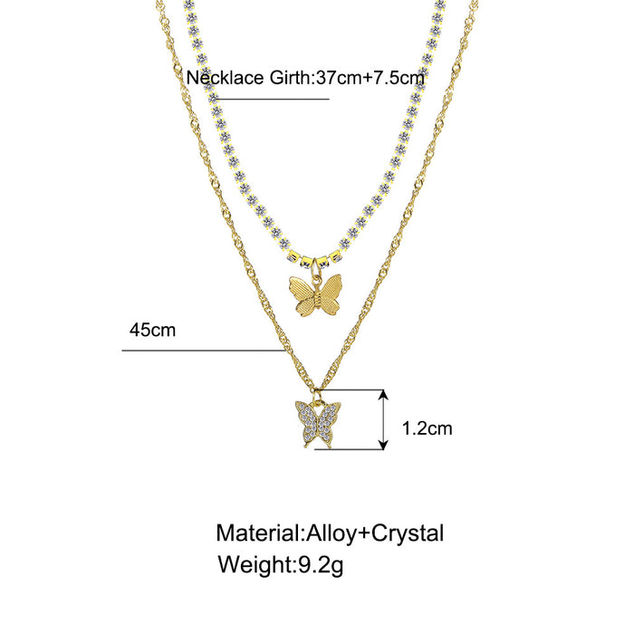 Jewelry WholesaleWholesale rhinestone butterfly double stacked necklace JDC-NE-F037 Necklaces 韩之尚 %variant_option1% %variant_option2% %variant_option3%  Factory Price JoyasDeChina Joyas De China