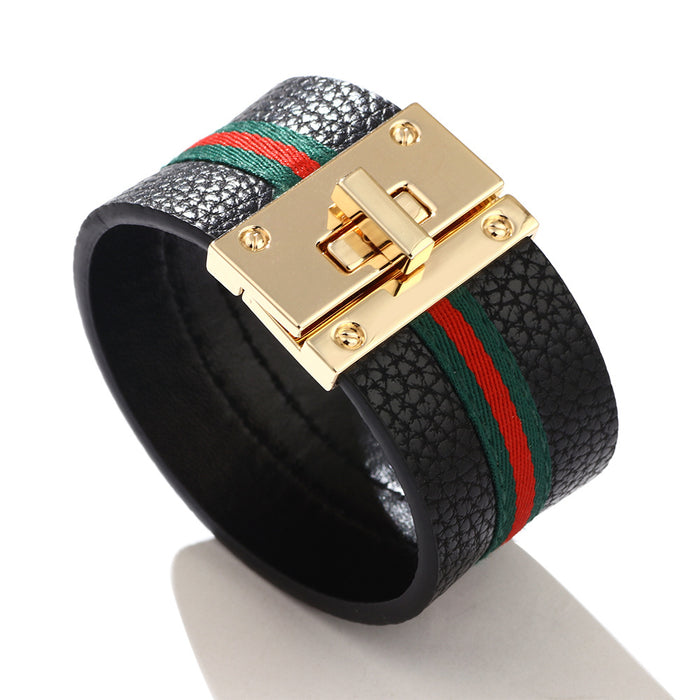 Wholesale bracelet pu leather bracelet stitching color camouflage striped woven hand jewelry (F) JDC-BT-QiN002