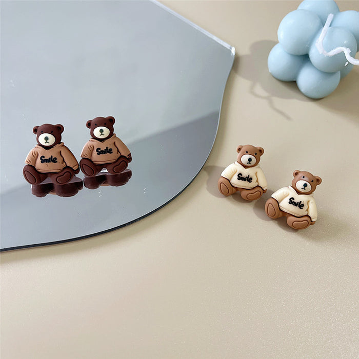 Wholesale Earrings Plastic Cute Bear Stud Earrings MOQ≥2 JDC-ES-Shier021