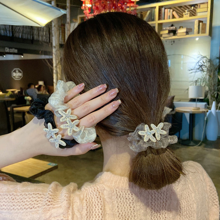 Wholesale pearl organza cute starfish hair rope MOQ≥2 JDC-HS-HaiYi003