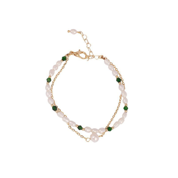 Wholesale Bracelet Pearl Double Baroque Green Crystal JDC-BT-NianJ005