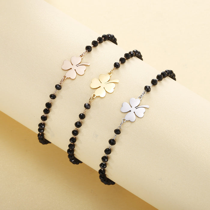 Jewelry WholesaleWholesale stainless steel bracelet lucky clover Black Crystal Bracelet JDC-BT-PengJ003 Bracelet 鹏锦 %variant_option1% %variant_option2% %variant_option3%  Factory Price JoyasDeChina Joyas De China