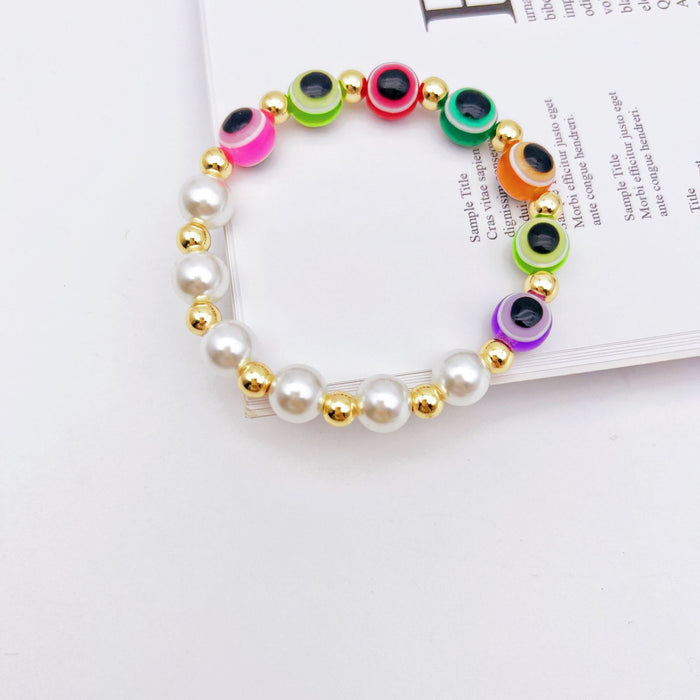 Wholesale Devil's Eye Blue Eyes Volcanic Stone Pearl Loose Bead Bracelet MOQ≥2 JDC-BT- QingH002