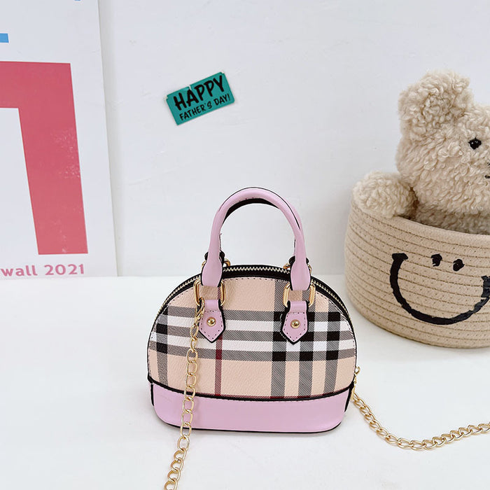 Wholesale Shoulder Bag PU Kids Contrast Color Plaid Tote Bag JDC-SD-MengB002