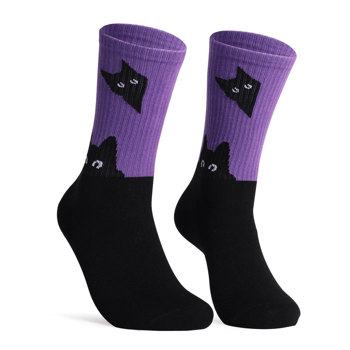 Wholesale socks combed cotton mid tube socks black cat JDC-SK-DFF009