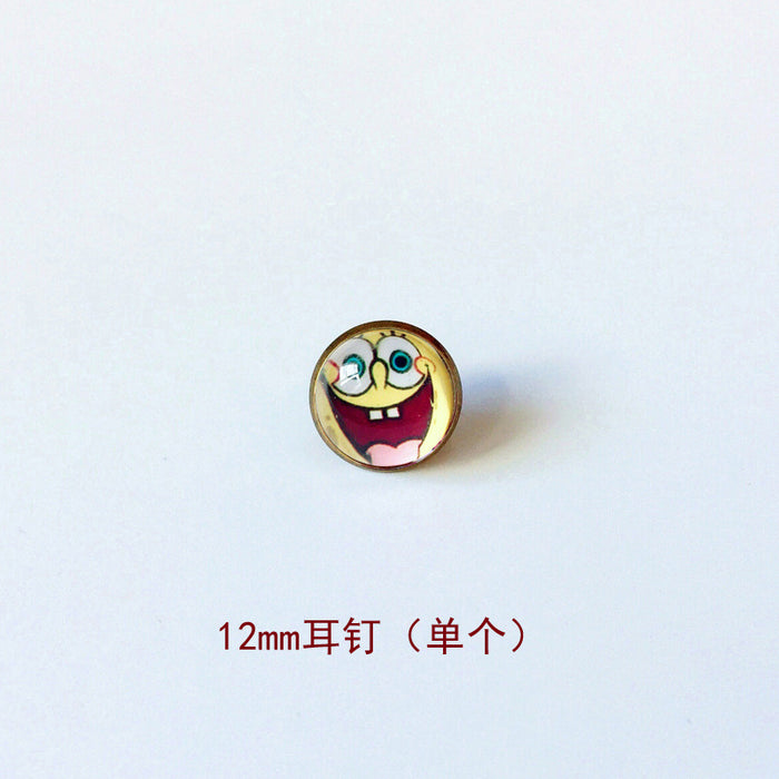 Wholesale Cartoon 12mm Metal Copper Glass Gemstone Single Stud Earrings (M) MOQ≥4 JDC-ES-Lexx005