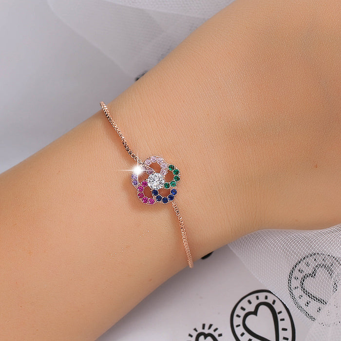 Wholesale Bracelet Copper Zircon Small Fresh Flower Adjustable MOQ≥2 JDC-BT-mingY005