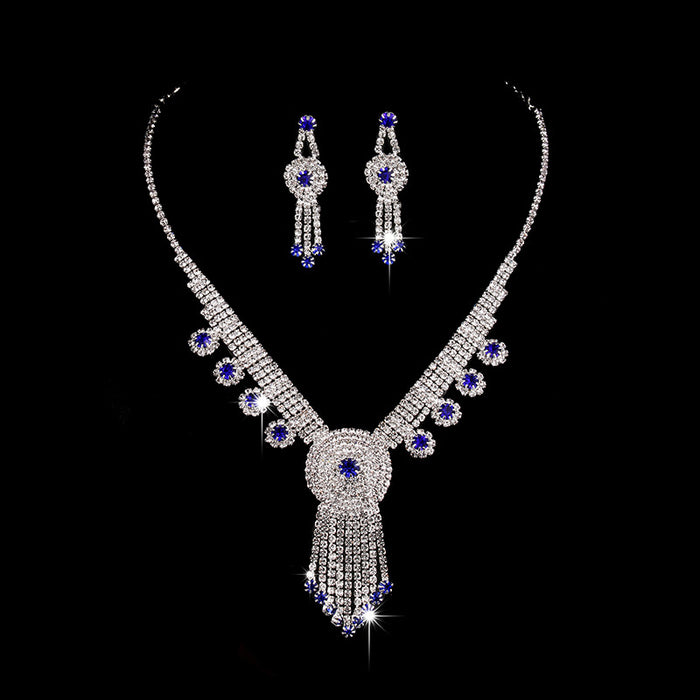 Jewelry WholesaleWholesale Silver Plated Sapphire Blue Inlaid Diamond Necklace Earrings Set JDC-NE-Yaqian003 Necklaces 雅茜 %variant_option1% %variant_option2% %variant_option3%  Factory Price JoyasDeChina Joyas De China