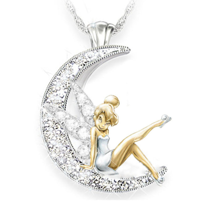 Jewelry WholesaleWholesale Moon Angel Elf Fairy Diamond Alloy Necklace MOQ≥2 JDC-NE-ZiB018 Necklaces 资比 %variant_option1% %variant_option2% %variant_option3%  Factory Price JoyasDeChina Joyas De China