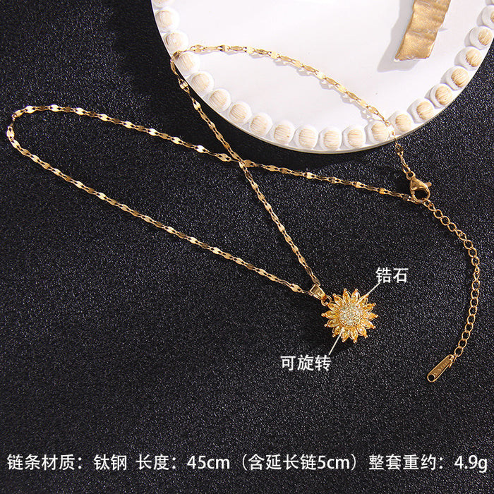 Jewelry WholesaleWholesale Rotating Flower Copper Titanium Steel Zircon Necklace JDC-NE-RongS006 Necklaces 荣硕 %variant_option1% %variant_option2% %variant_option3%  Factory Price JoyasDeChina Joyas De China