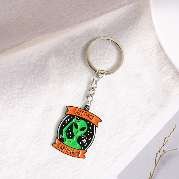 Wholesale Alien Slogan Rock Metal Keychain MOQ≥2 JDC-KC-XiuH008