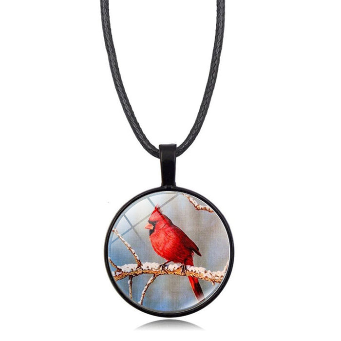 Wholesale Necklace Alloy Glass Piece Red Bird Time Stone Pendant Sweater Chain JDC-NE-HengX007