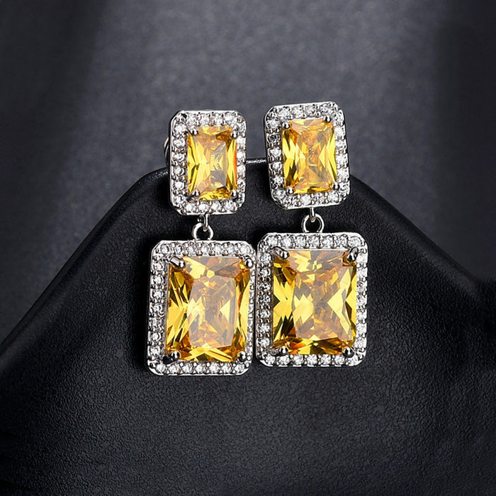 Wholesale Earrings Alloy Artificial Gemstone Yellow Square JDC-ES-JYS024