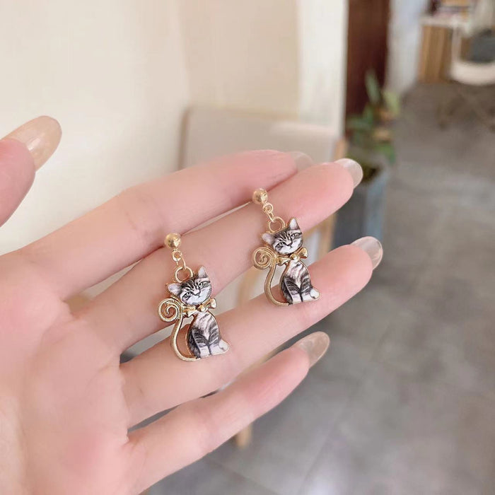 Wholesale Earrings Alloy Enamel Cute Kitten JDC-ES-AiMei016