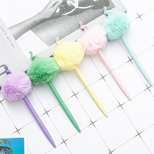 Jewelry WholesaleWholesale Flamingo Hairball Metal Ballpoint Pen JDC-BP-Huah003 Ballpoint Pen 华豪 %variant_option1% %variant_option2% %variant_option3%  Factory Price JoyasDeChina Joyas De China