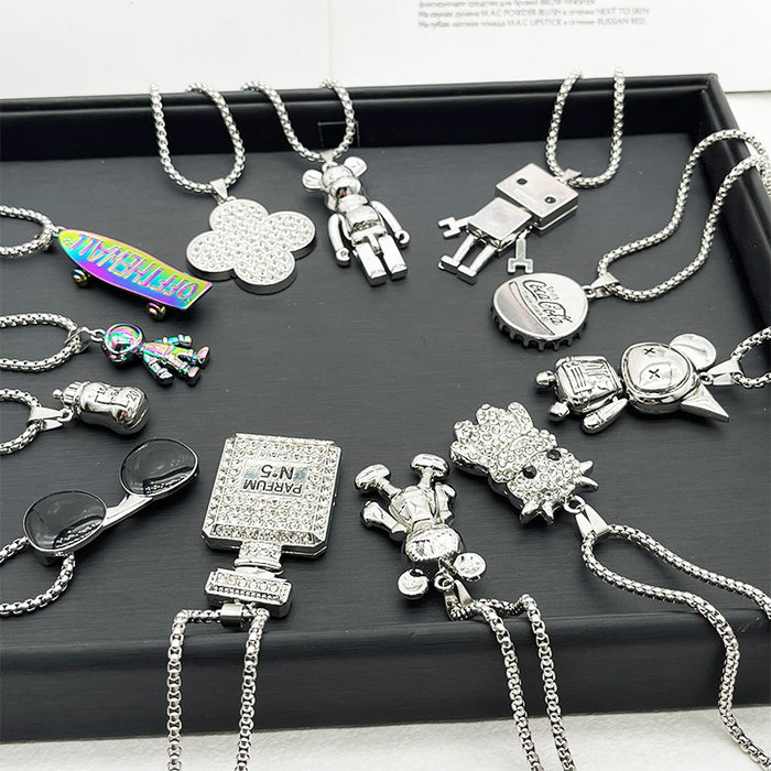 Wholesale Necklace Titanium Steel Skateboard Glasses Pendant Men Necklace JDC-NE-YiL009