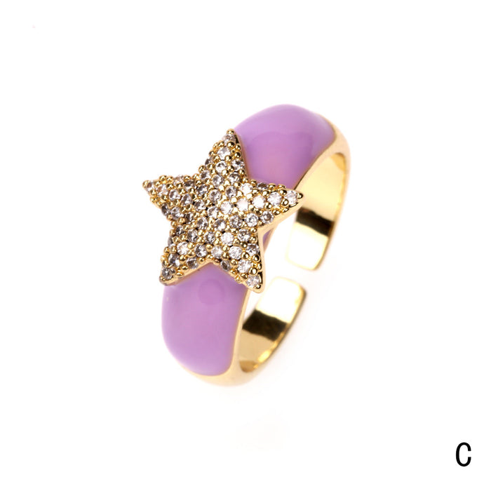 Wholesale Ring Copper Micro Zircon Open Star JDC-RS-PREMTIANY005