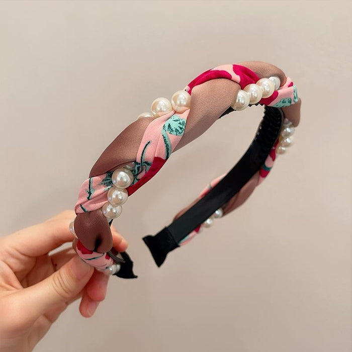 Wholesale Headband Cloth Braided Pearl Twist MOQ≥2 JDC-HD-ManShang004