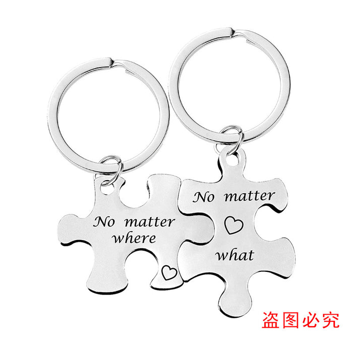 Jewelry WholesaleWholesale Stainless Steel Couple Puzzle Plating Metal Keychain JDC-KC-GangGu006 Keychains 钢古 %variant_option1% %variant_option2% %variant_option3%  Factory Price JoyasDeChina Joyas De China