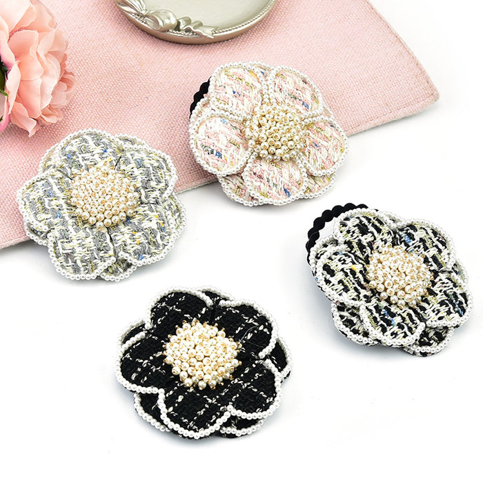 Wholesale Hair Scrunchies Cloth Classic Black Camellia Pearl MOQ≥2 JDC-HS-HMXS002