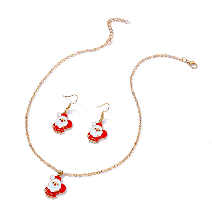 Wholesale Earrings Alloy Enamel Christmas Old Man Necklace Set MOQ≥2 JDC-ES-HaoBiao019