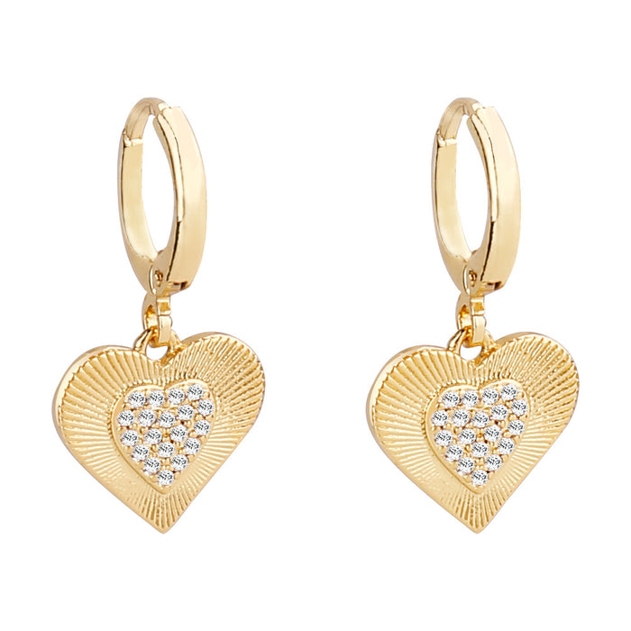 Wholesale Stainless Steel Full Diamond Copper Plated Real Gold Heart Earrings MOQ≥2 JDC-ES-Zhongn012